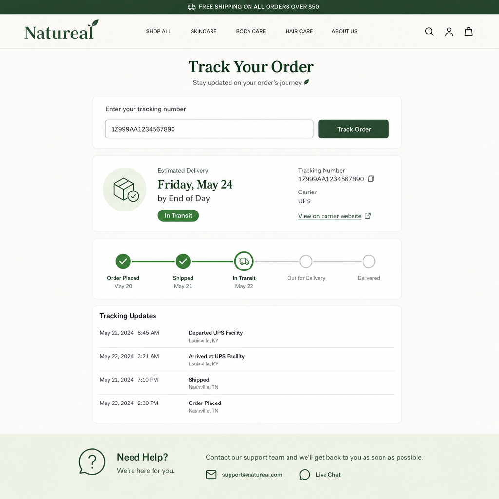 Example branded Shopify Track Your Order page