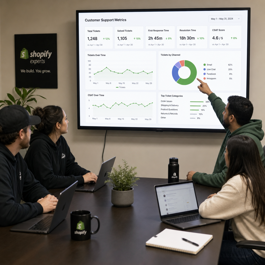 Customer Support Metrics dashboard reviewed by a Shopify Experts agency team