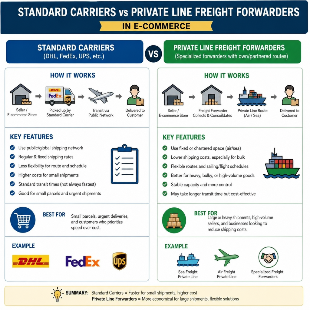 Standard carriers vs private line freight forwarders in e-commerce
